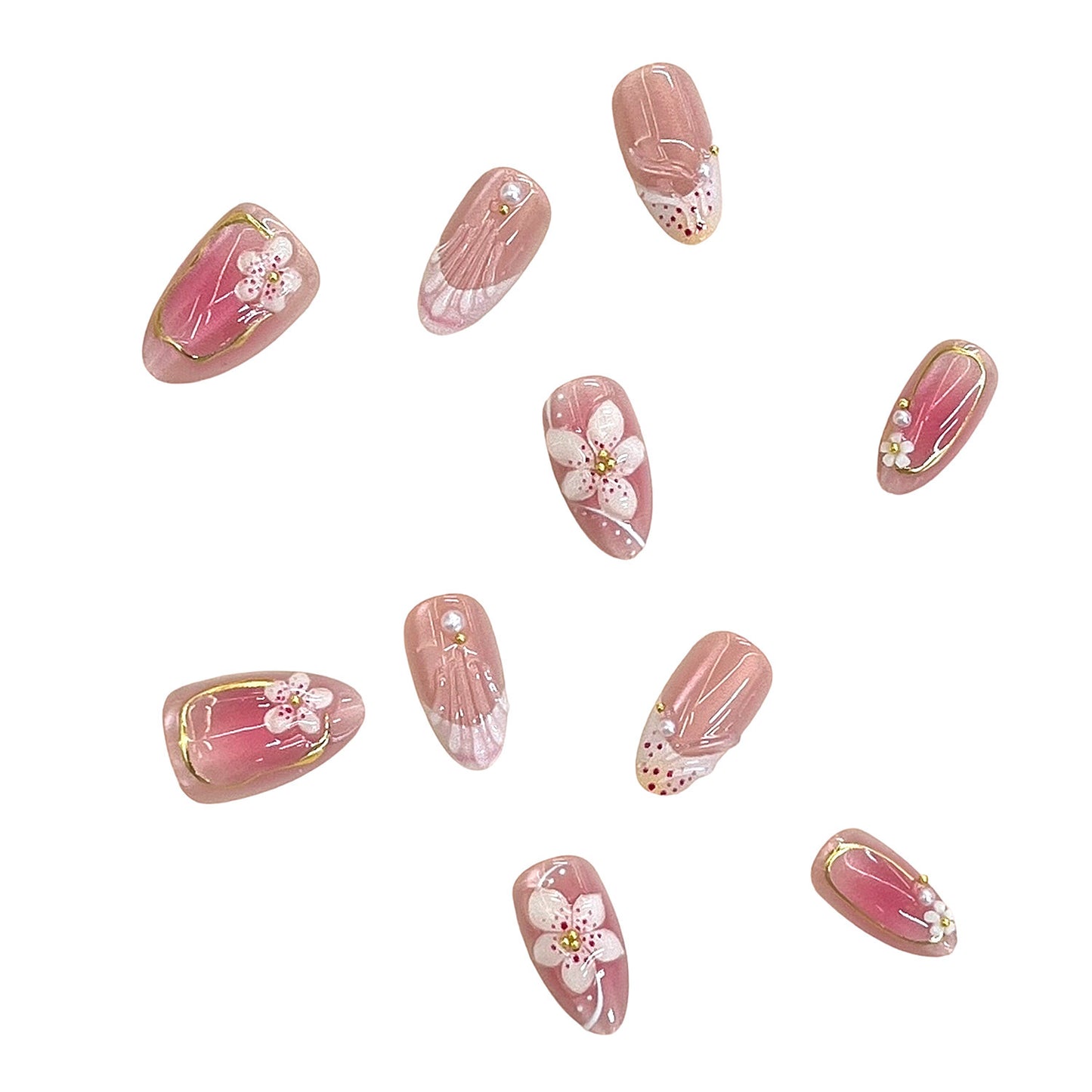 Detailliertes florales Design Press-On Nagelset Brehn