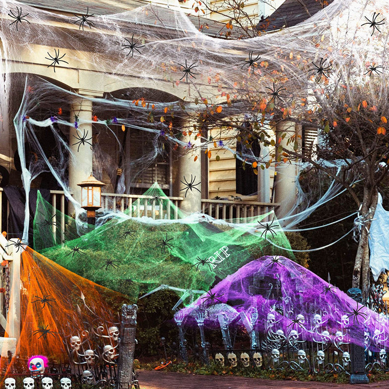 Dekorative Halloween Spinnennetz mit Kunstspinnen
