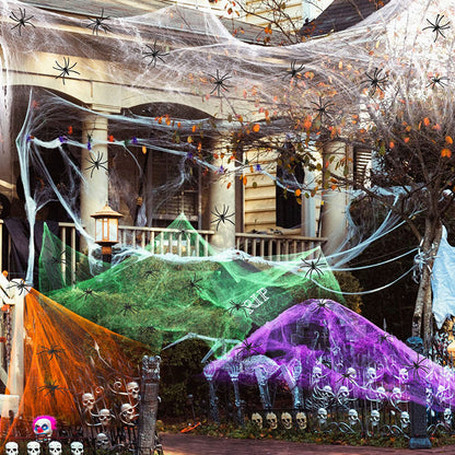 Dekorative Halloween Spinnennetz mit Kunstspinnen