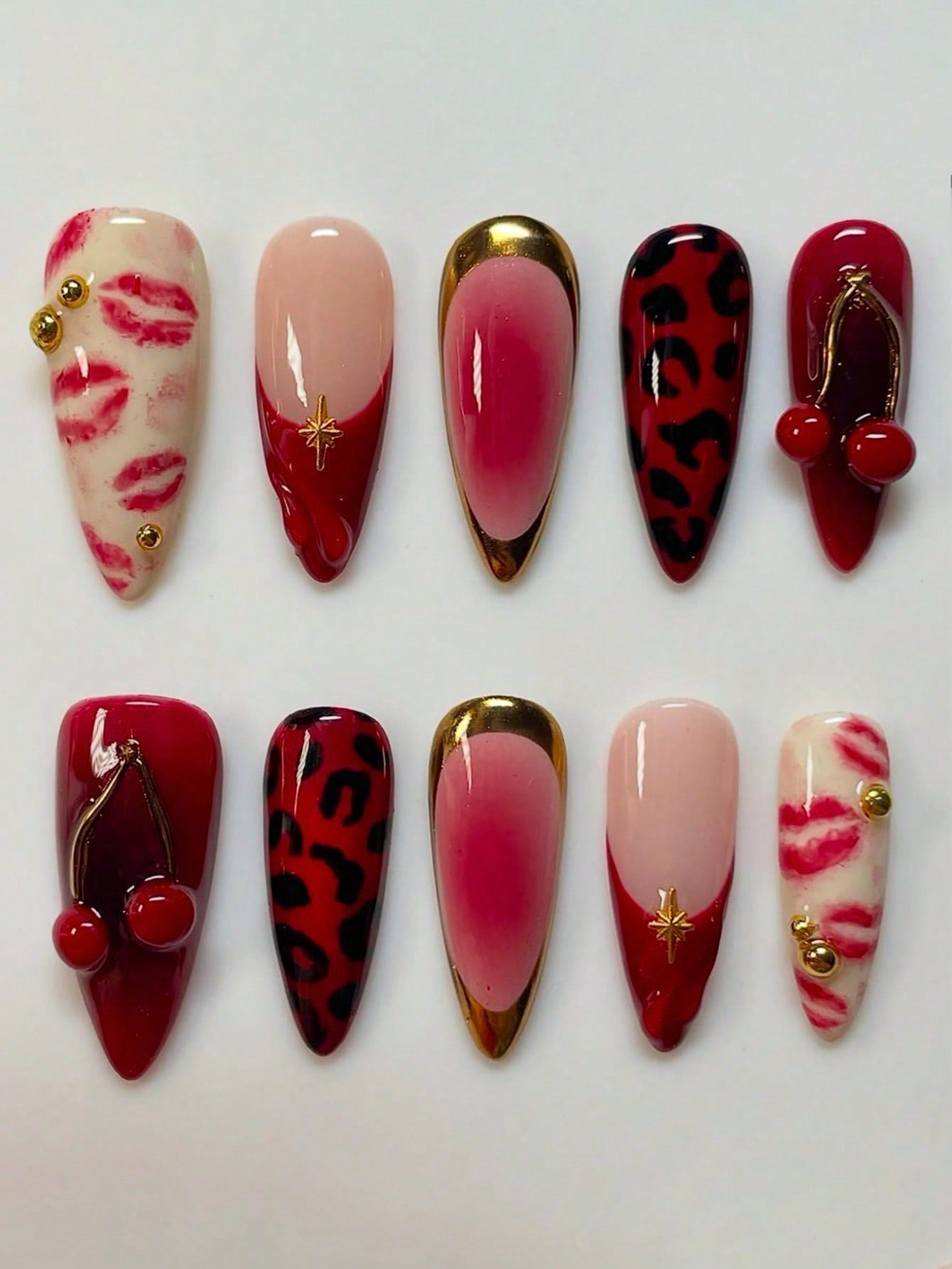 Künstlerisches Kuss-Themen Press-On Nagelkunst Brehn