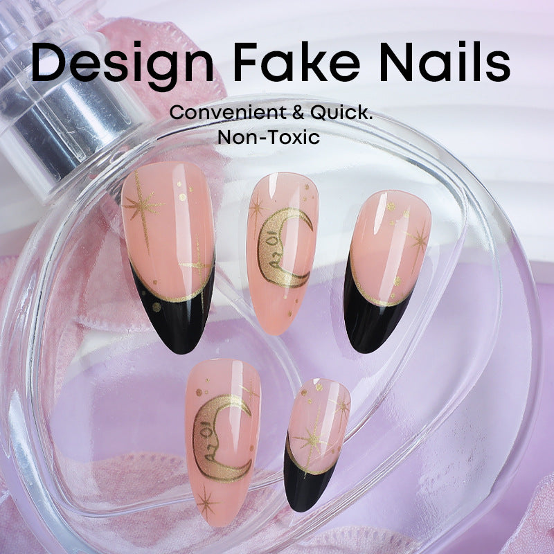 Kunstnagelset mit elegantem Schwarz-Pink-Design und glänzenden Akzenten Brehn