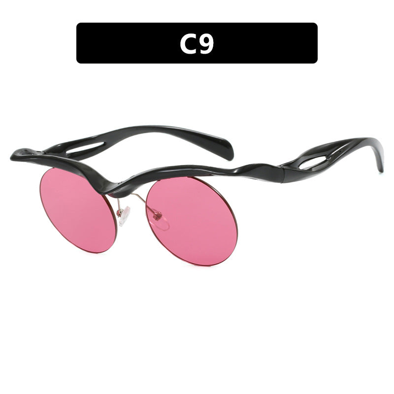 Damen futuristische Sonnenbrille mit geschwungenem Rahmen und polarisierenden Gläsern Brehn