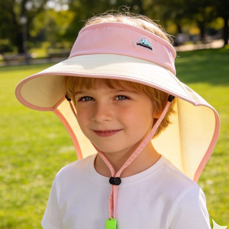 Kinder-Sonnenschutz-Hut mit Nackenwärmer, verstellbarem Kinnriemen und atmungsaktivem Mesh-Visier