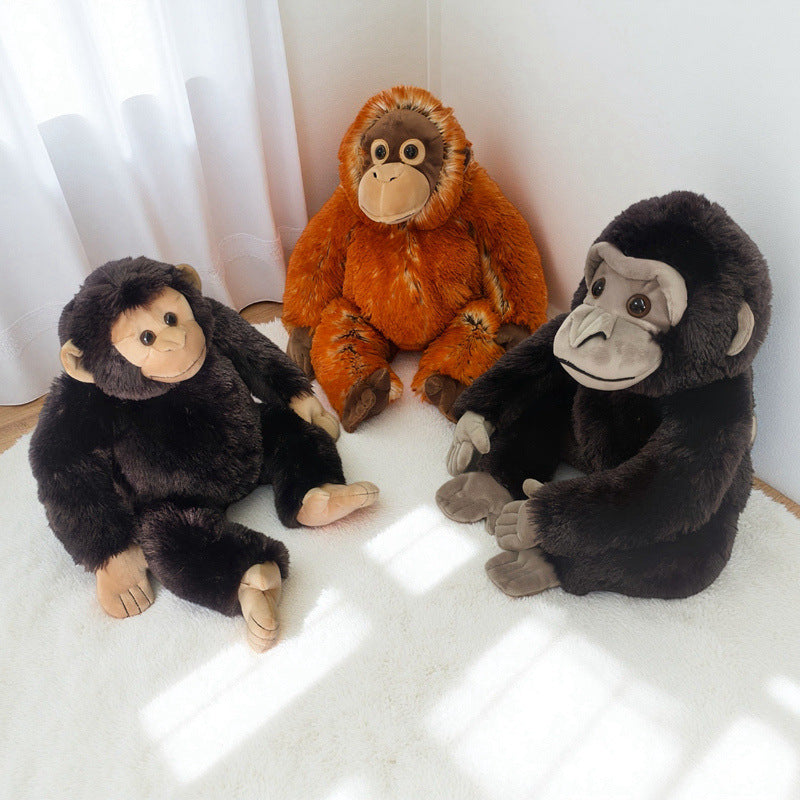 Plüsch sitzender Gorilla Spielzeug mit langem Kunstfell und weichem Füllmaterial Brehn
