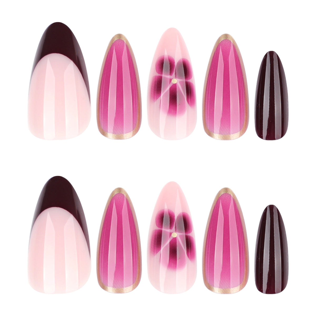 Kunstvolle Nagelkunst mit Ombre-Design und floralen Akzenten Brehn