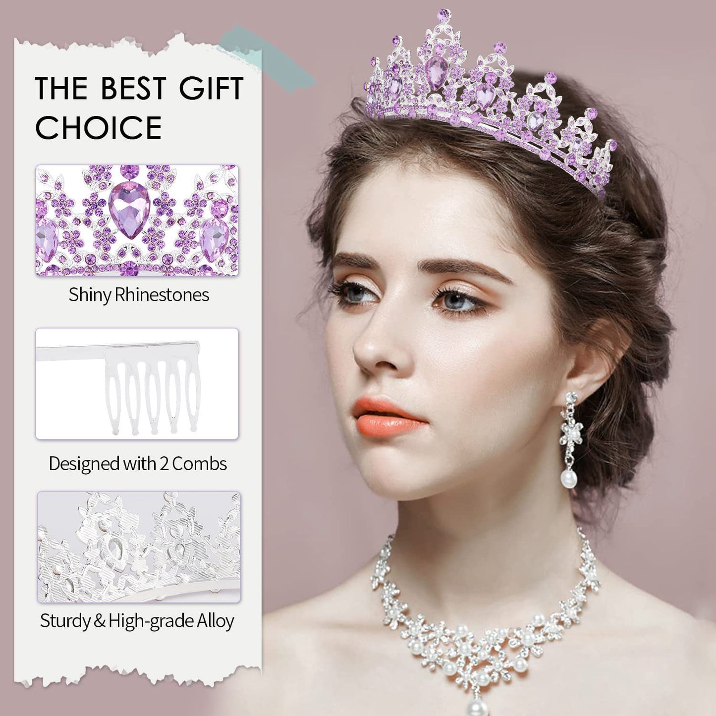 Damen Schwarz verzierte Tiara mit edlem Design Brehn