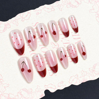 Künstlerisches Press-On-Nagelset mit Kirschblütenmuster Brehn