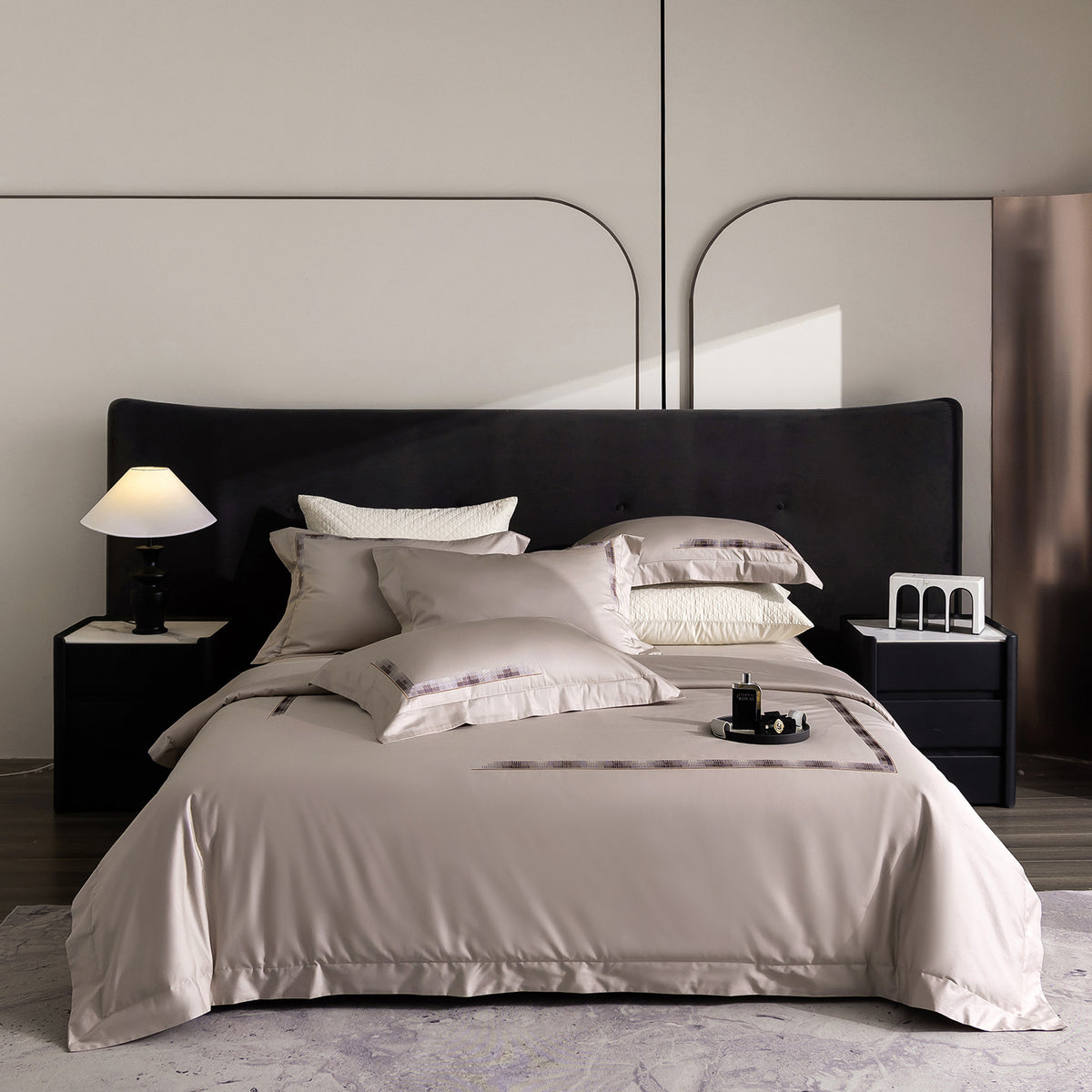 Luxus ägyptisches Baumwollsatin Bettwäsche Set mit besticktem Rand