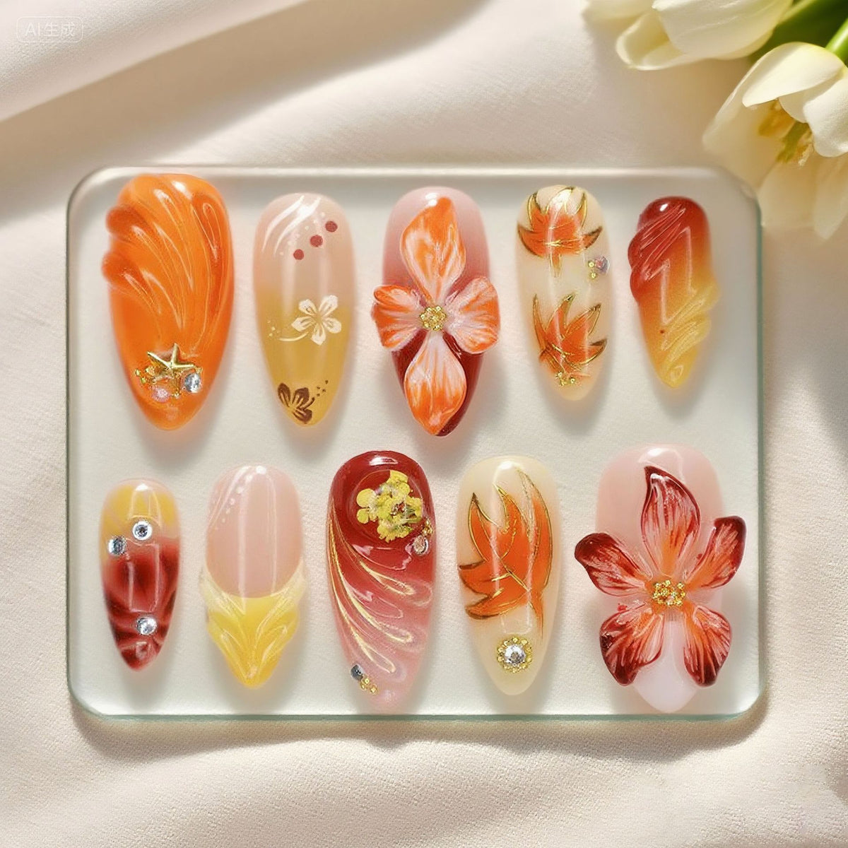 Künstlerisches Floral Press-On Nail Set Brehn 1790636735