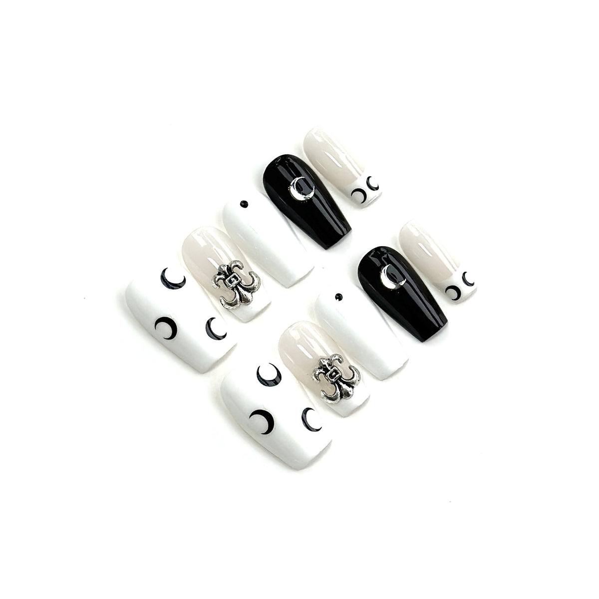 Künstlerisches Press-On Nagelkunstset mit eleganten Mond- und Stern-Designs