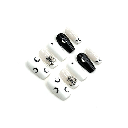 Künstlerisches Press-On Nagelkunstset mit eleganten Mond- und Stern-Designs