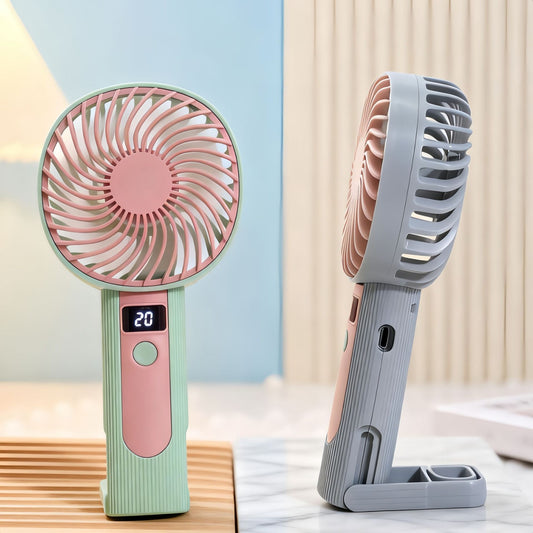 Damen Tragbarer Handventilator mit digitaler Temperaturanzeige und USB-Ladefunktion Brehn