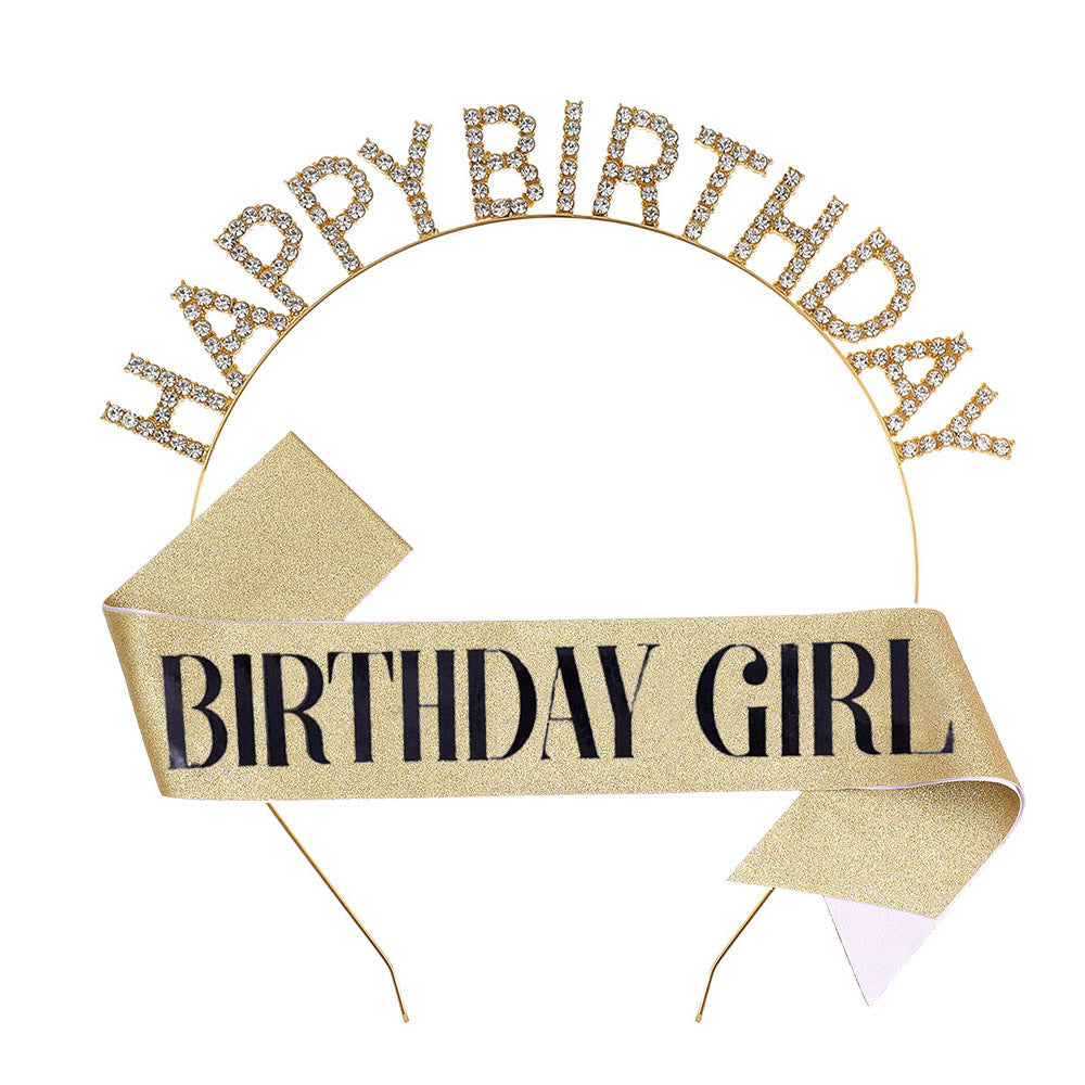 Damen Glitzernder Haarreif mit "Happy Birthday"-Aufschrift Brehn