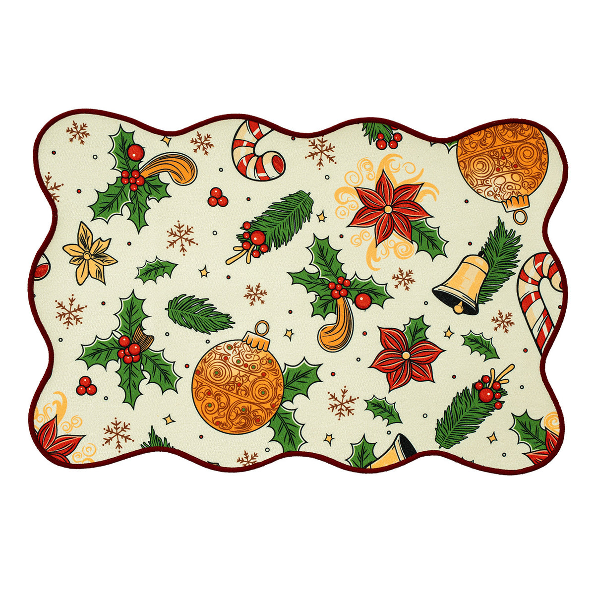 Weihnachtliches abwischbares Tischset mit gewelltem Saum und nostalgischem Santa‑Motiv Brehn