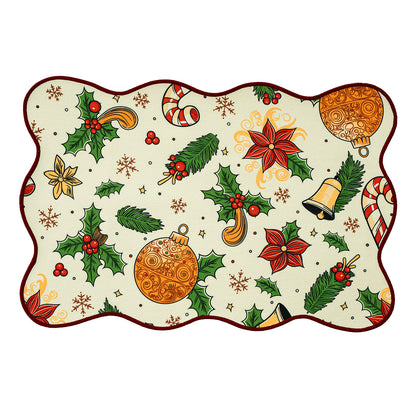 Weihnachtliches abwischbares Tischset mit gewelltem Saum und nostalgischem Santa‑Motiv Brehn