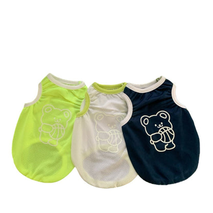 Leichtes atmungsaktives Mesh-Hundeshirt mit reflektierendem Bärenaufdruck und Kontrastbesatz
