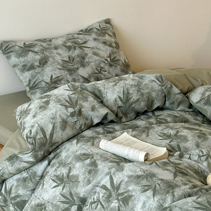 Baumwoll‑Velours Bettbezuggarnitur mit dezenter Blattstruktur und Wendefunktion