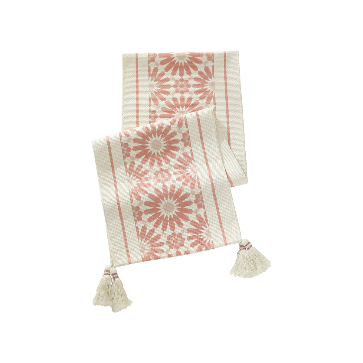Handgewebter dekorativer Tischläufer mit Ikat-Jacquard und Quasten Brehn