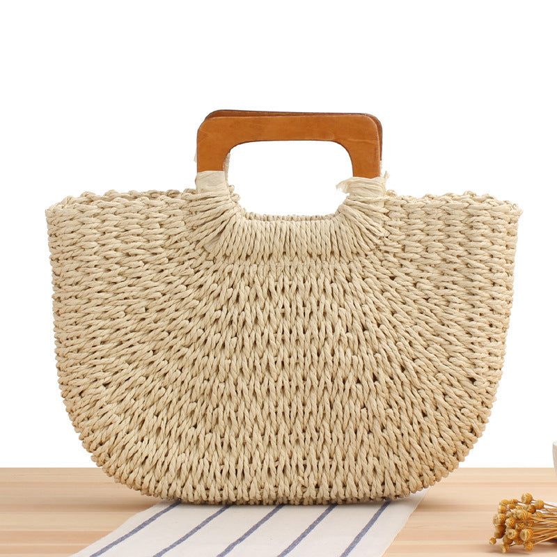 Handgefertigte Strohtasche mit Holzgriff Brehn