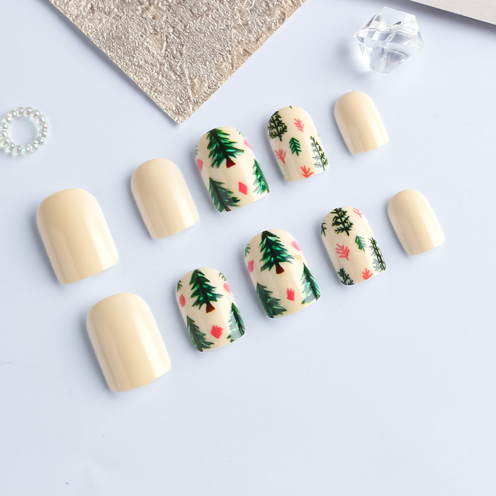 Künstlerisches Press-On Nagelset mit Woodland Design Brehn