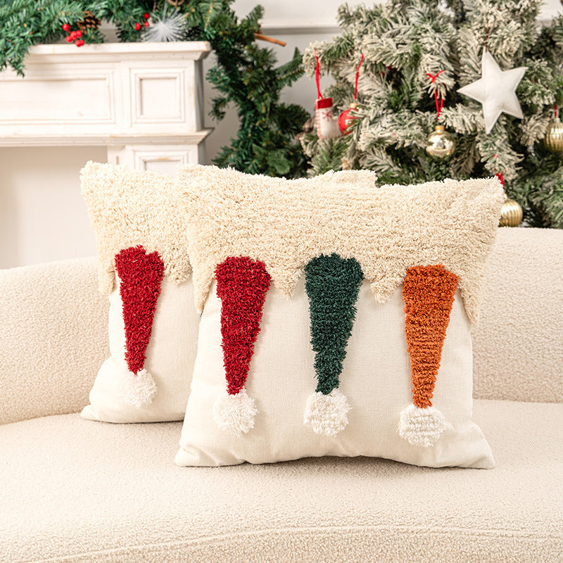 Urlaubs-Tufted-Chenille-Quadrat-Wurfkissen mit erhöhtem Baum-Motiv und verstecktem Reißverschluss