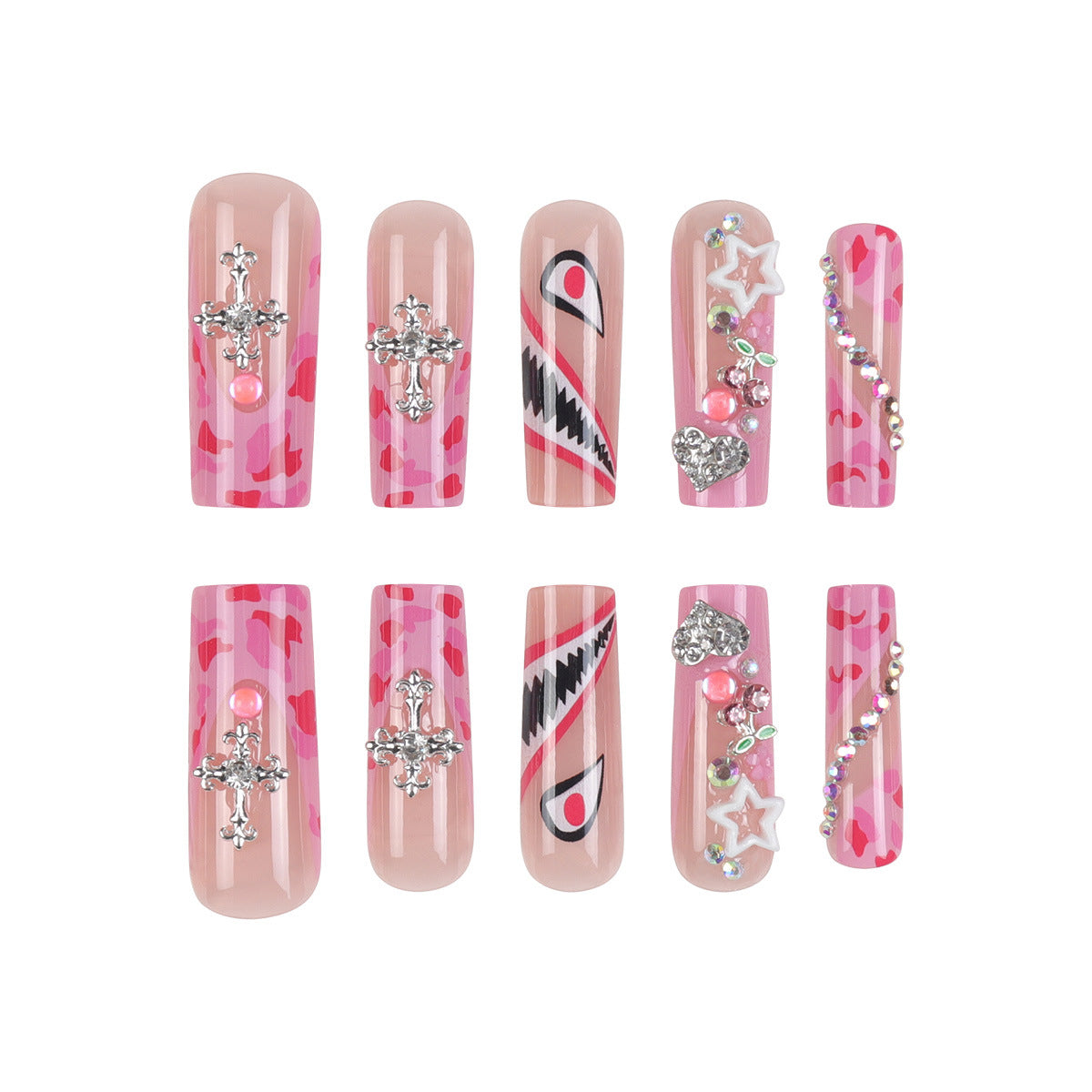 Trendige Stiletto Press-On Nagelset mit künstlerischen Verzierungen Brehn