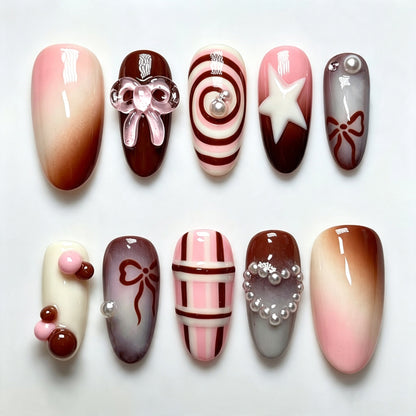 Dekoratives Press-On Nagelkunstset mit süßen Dessertmotiven Brehn