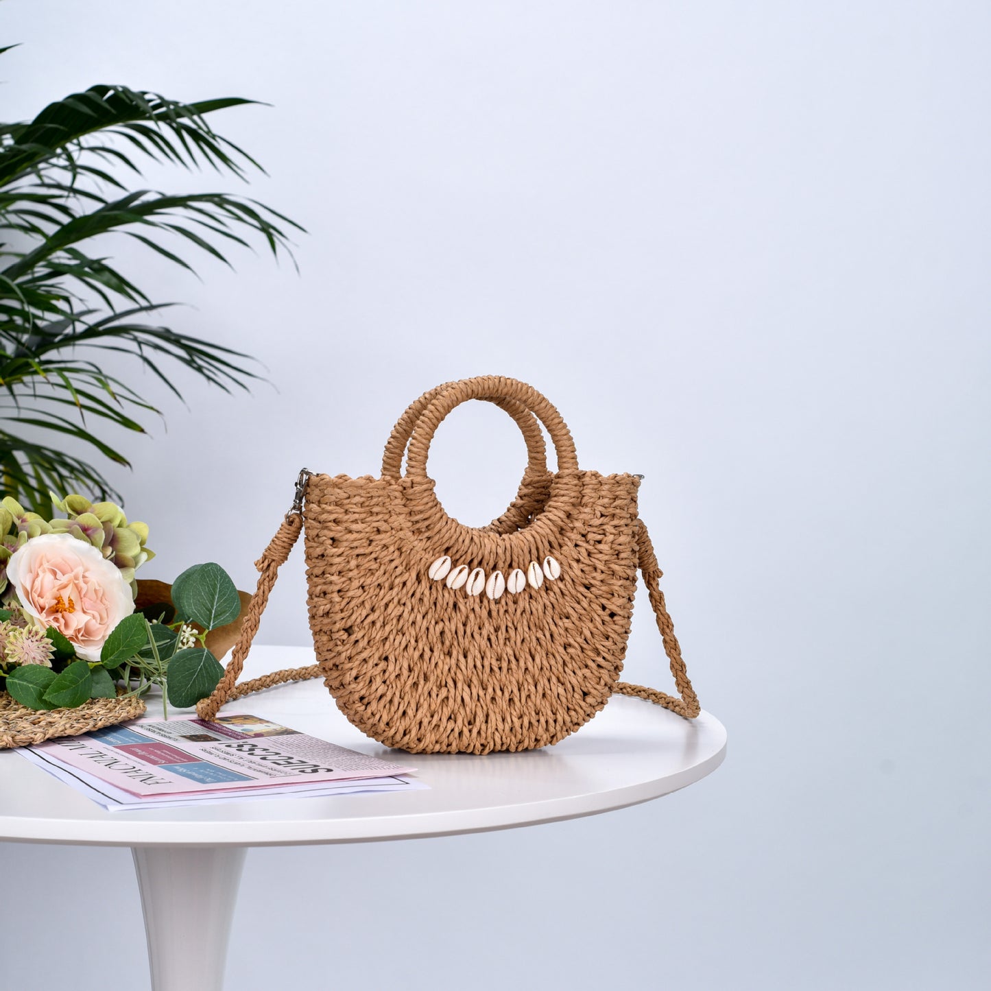 Handtasche Aus Naturfaser mit Muschelverzierung Brehn