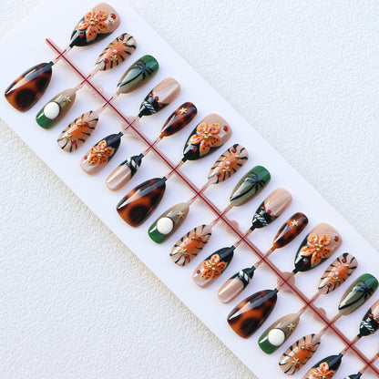 Tropisch inspiriertes handwerkliches Press-On Nagelset