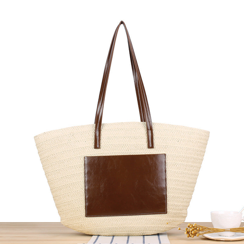 Trendige Strandtasche Aus Geflochtenem Bast und Lederakzenten Brehn
