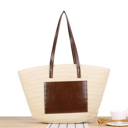 Trendige Strandtasche Aus Geflochtenem Bast und Lederakzenten Brehn