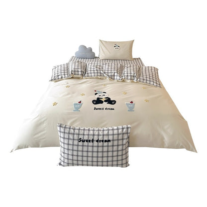 Bestickte Baumwollsatin Bettbezug Set mit Applikation Hasen und Punkte Kissenbezüge