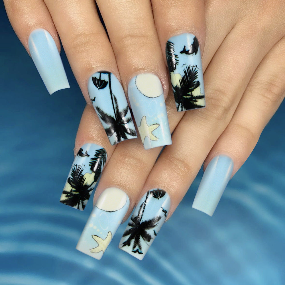 Tropisches Strand-Themen Press-On Nagelkunst Brehn