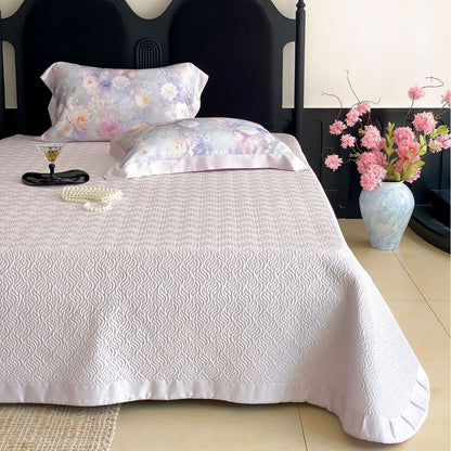 Luxuriöses Satin-Bettwäsche-Set mit Aquarellblumenprint und Satinbordüre