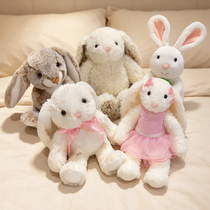 Plüsch Blumenfutter Ohr Bunny Plüschspielzeug mit besticktem Gesicht und lockigem Kunstpelz Brehn