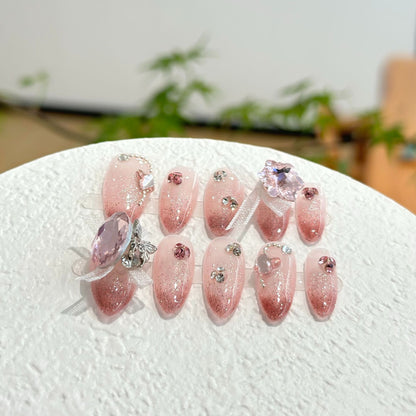 Glamouröse Strass-Akzent Press-On Nagelset