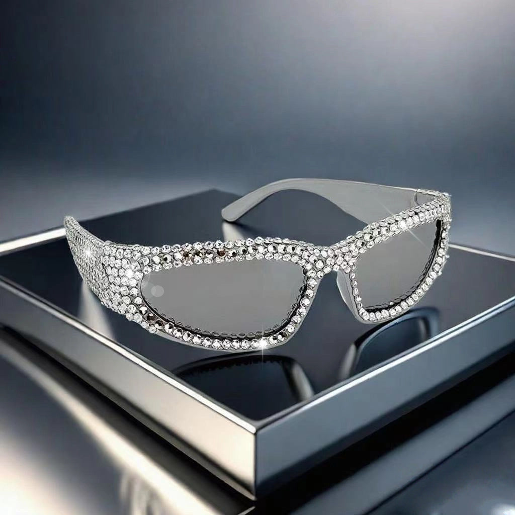 Damen Glitzernde Sonnenbrille mit funkelndem Kristallrahmen Brehn