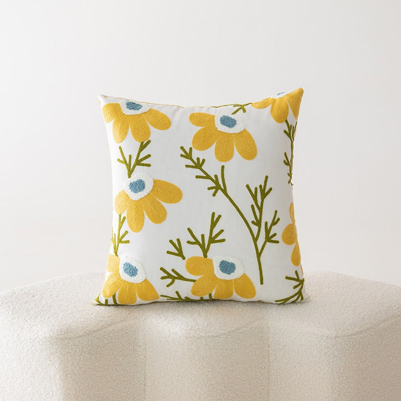 Bestickter Floral Baumwoll-Leinen Quadrat Kissenbezug mit verstecktem Reißverschluss und strukturiertem Appliqué