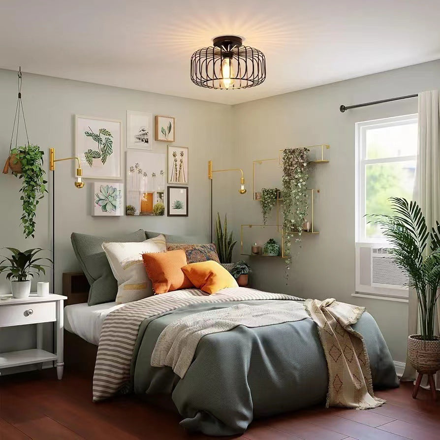 Brehn | Moderne Industrielle Vogelkäfig Deckenlampe Schwarz
