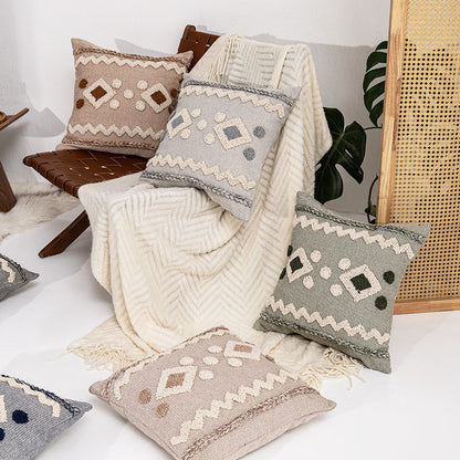 Texturiertes Boho geometrisches tufted Kissen mit geflochtenem Rand und abnehmbarem Reißverschlussbezug