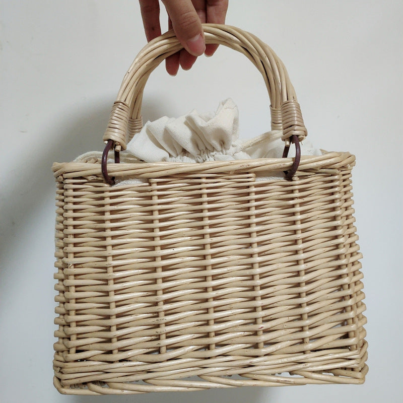Damen Handtasche aus geflochtenem Material mit Baumwollzugverschluss Brehn