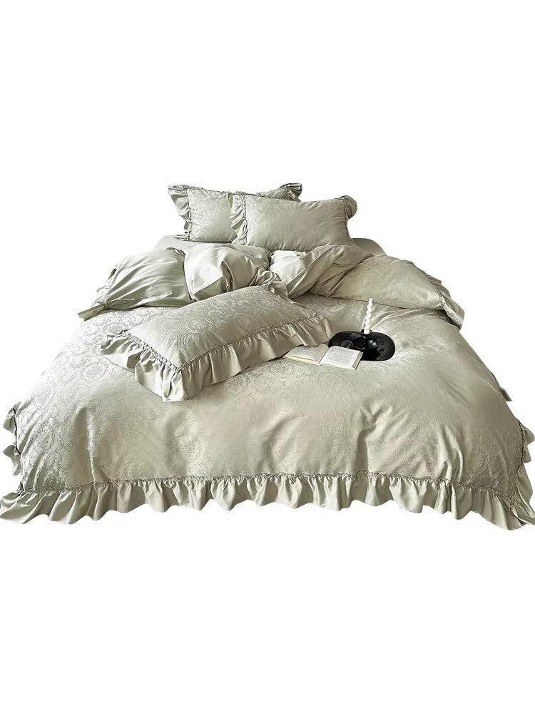 Elegante Satin-Jacquard-Bettwäschegarnitur mit feiner Rüsche und luxuriöser Oberfläche
