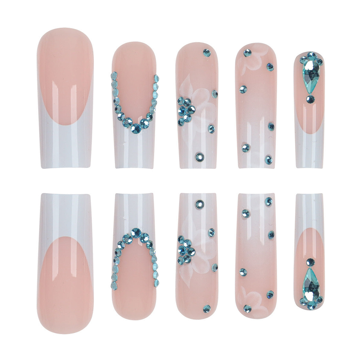 Floral-Designed Press-On Nail Set with Decorative Gem Accents Brehn