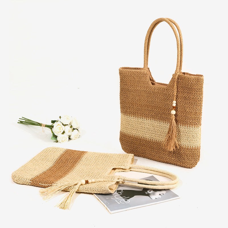 Damen Elegante Strandtasche mit fransenbesetztem Design Brehn