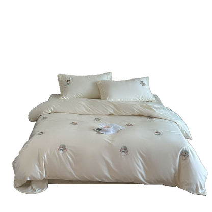 Besticktes Satin Bettwäsche Set mit Rüschenkissenbezügen