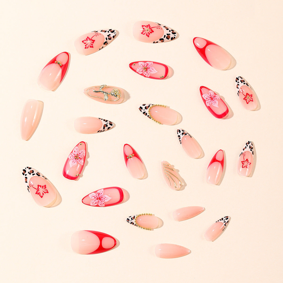Elegante 3D Blumen- und Tierdruck Nagelkunst Extensions Brehn