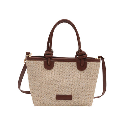 Woven Straw Tote-Handtasche mit Lederakzenten