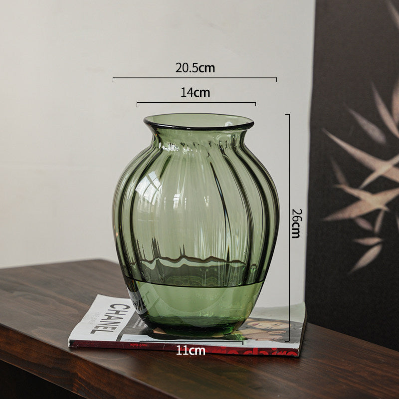 Mouthblown gerippte rauchige Glaslampen-Vase mit schmalem Hals Brehn