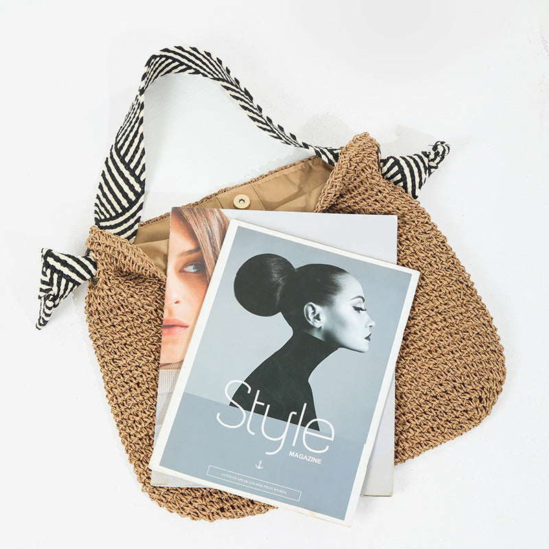 Damen Handtasche mit geflochtenem Design und gemustertem Schulterriemen Brehn