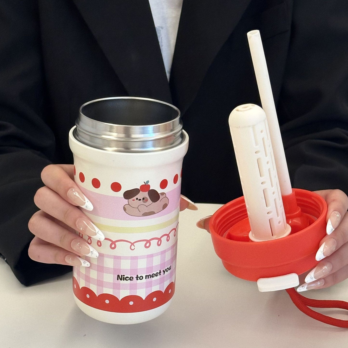 Damen Isoliertrinkbecher mit fröhlichem Kaninchenmotiv Brehn